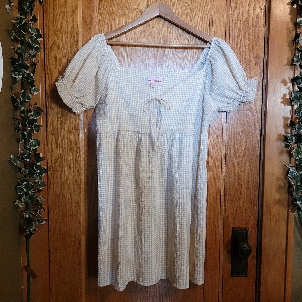 Lisa Says Gah Lily gingham puff sleeve babydoll mini dress in Tuscany